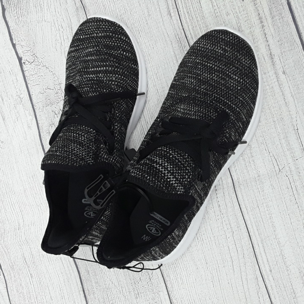 ATHLETIC WORKS Sneakers Womens Black White Comfort Trainers Memory Foam Shoes - Picture 7 of 7